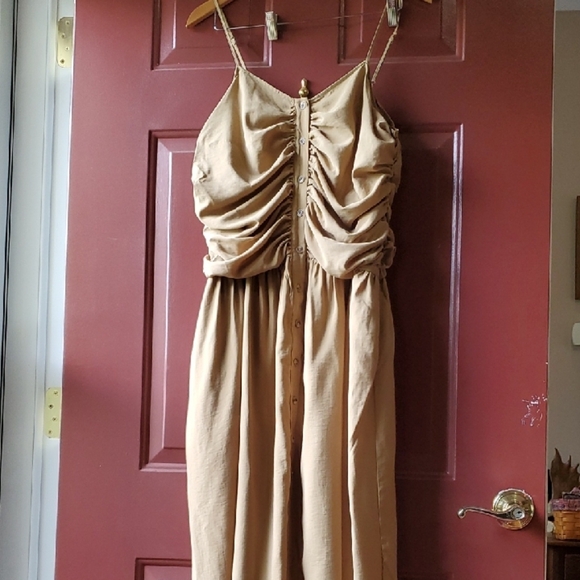Target Tan Ruched Spaghetti Strap Maxi Dress - Picture 2 of 10